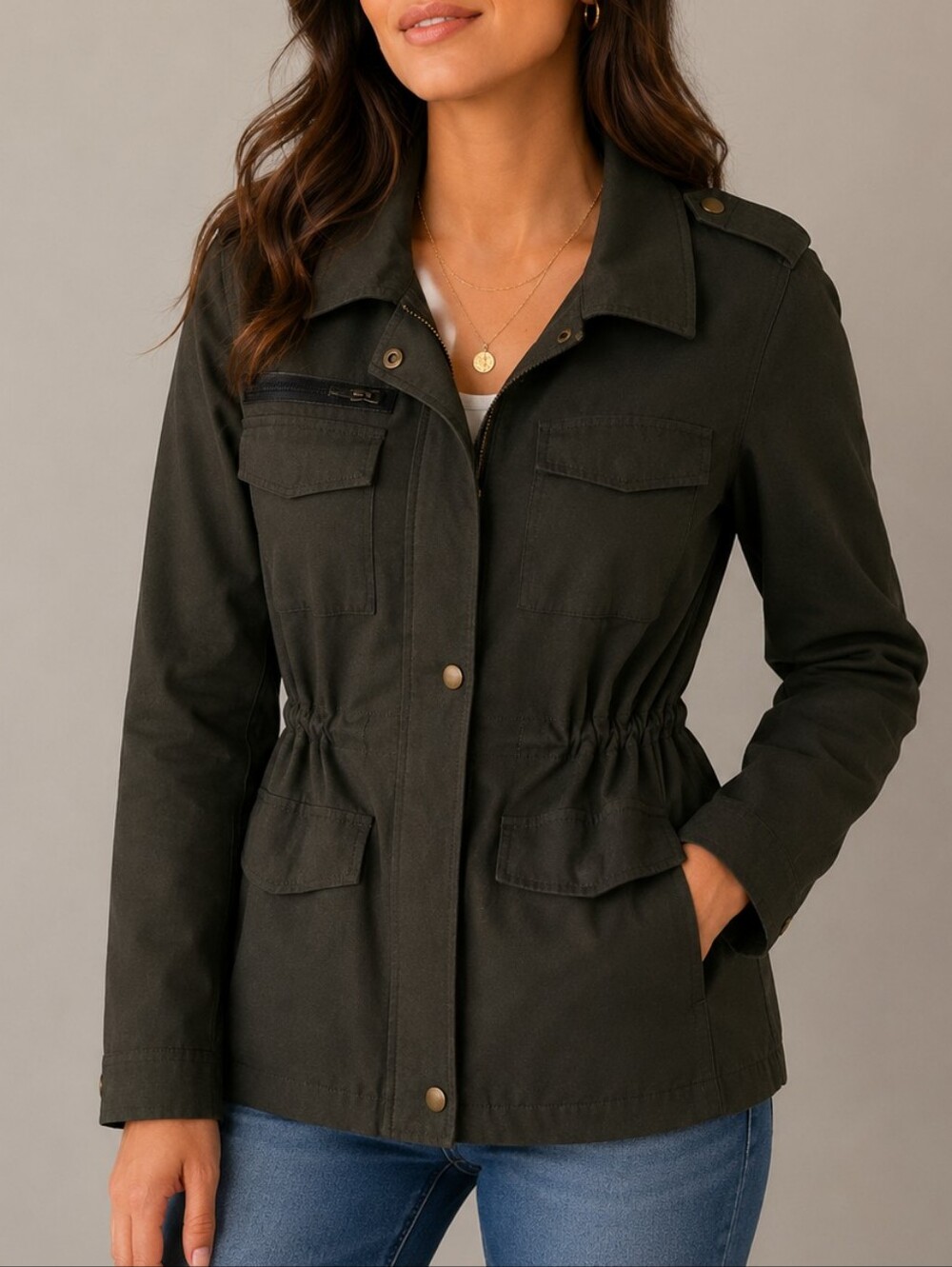 Eden SOCIETY olive military safari utility field Landgirl cinch jacket